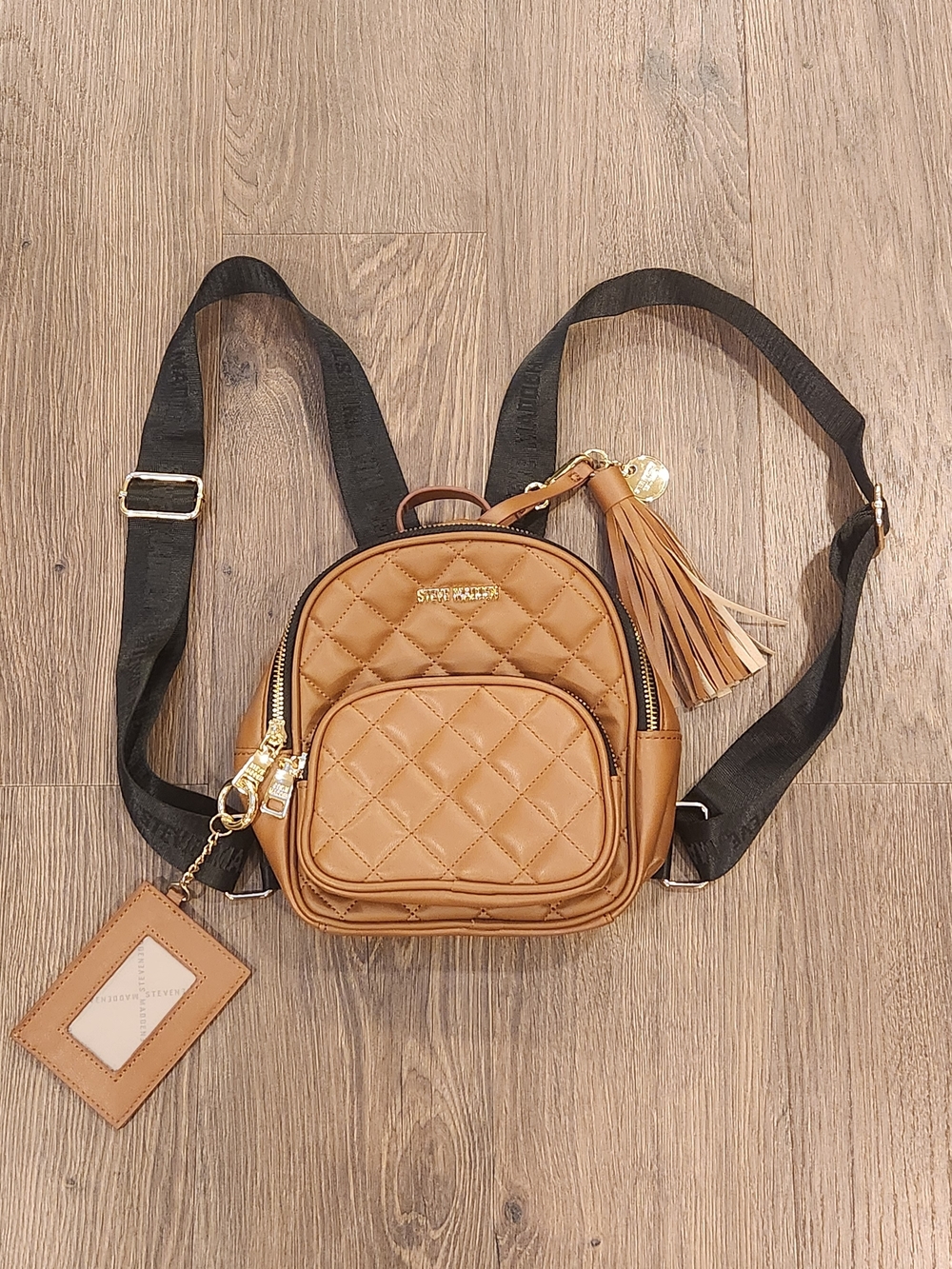 Steve Madden Quilted Mini Backpack & Card Case Set - Cognac Brown